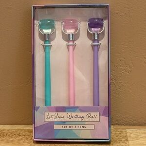BOX SET OF 3 FACE ROLLER PENS MADE BY ECCOLO PINK PURPLE AND GREEN. NWTS